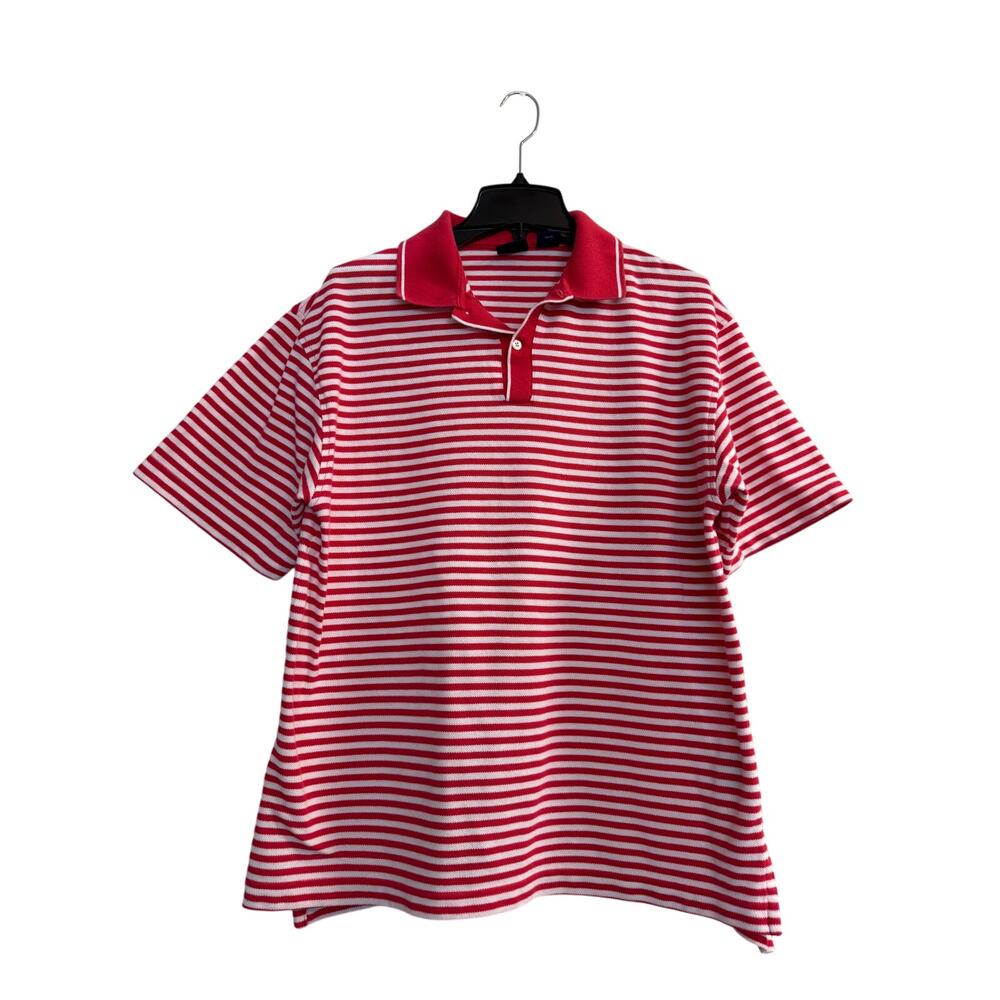 Hunt Club Striped Pink Red white Polo Shirt Men's Large